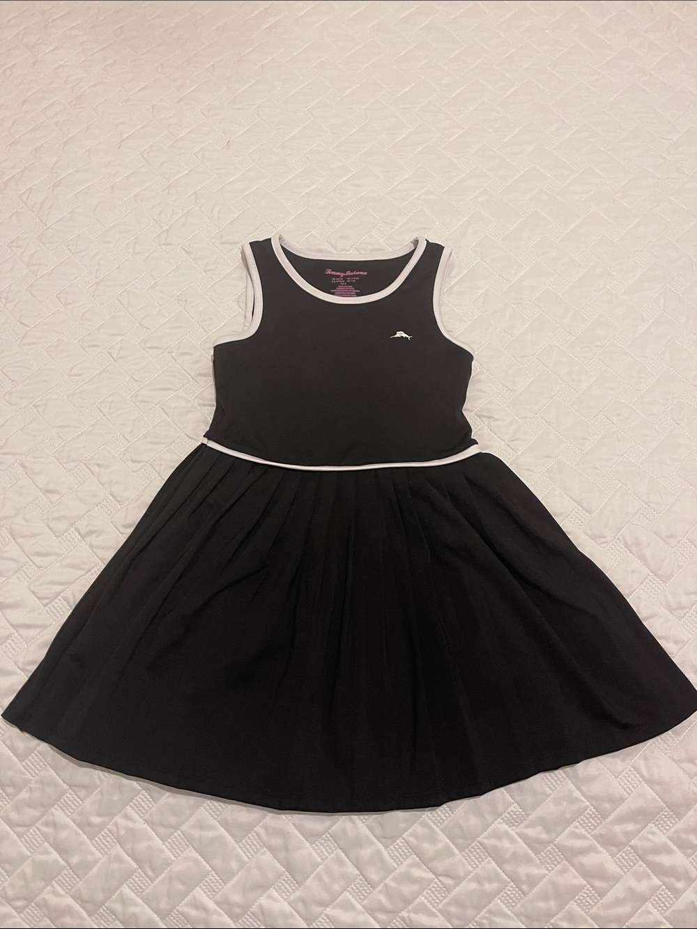 Tommy bahama girls 5/6 Girls' Black Fit-and-Flare Dress with White Trim